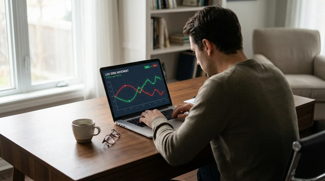Pessoa a analisar movimentos de odds num portátil com gráfico de linhas ascendentes e descendentes