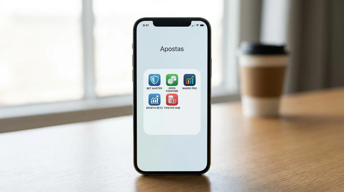 Ecrã de smartphone mostrando pasta organizada com várias aplicações de casas de apostas