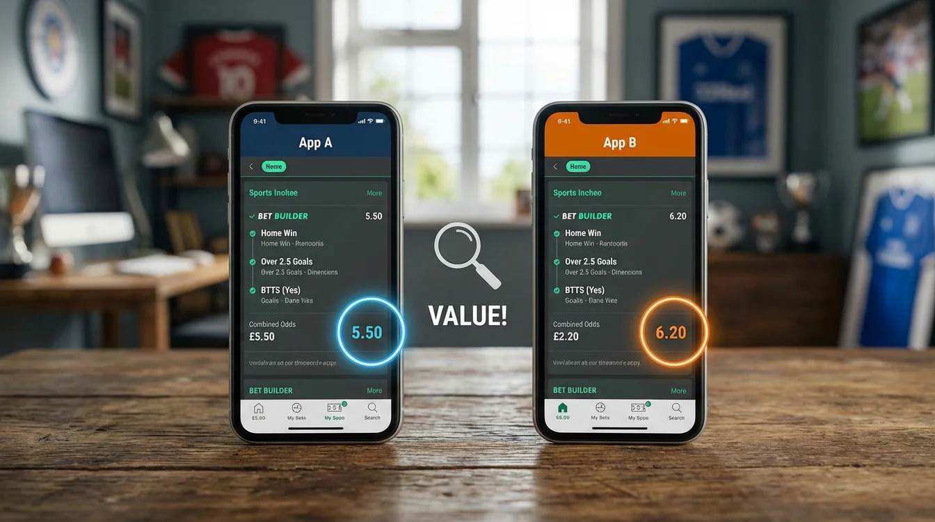 Comparação de odds de Bet Builder entre diferentes casas de apostas