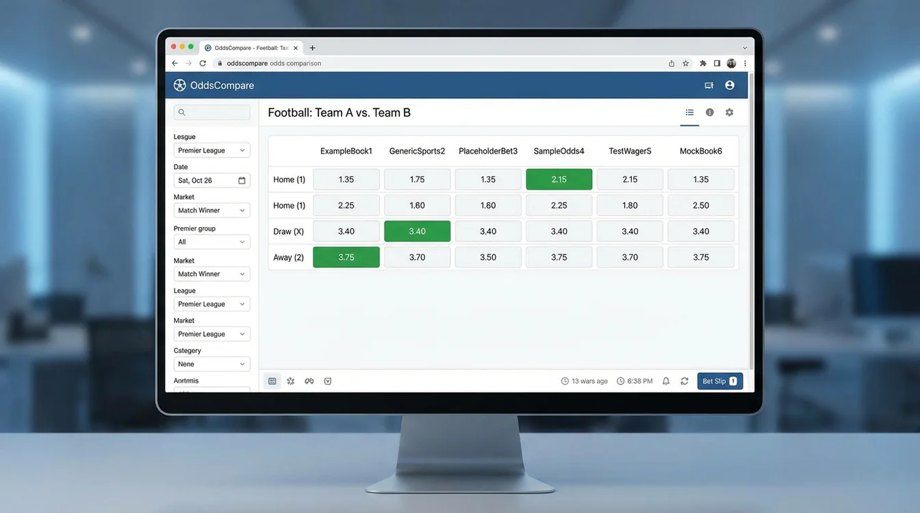 Interface de site comparador mostrando odds de diferentes casas para mesmo jogo de futebol