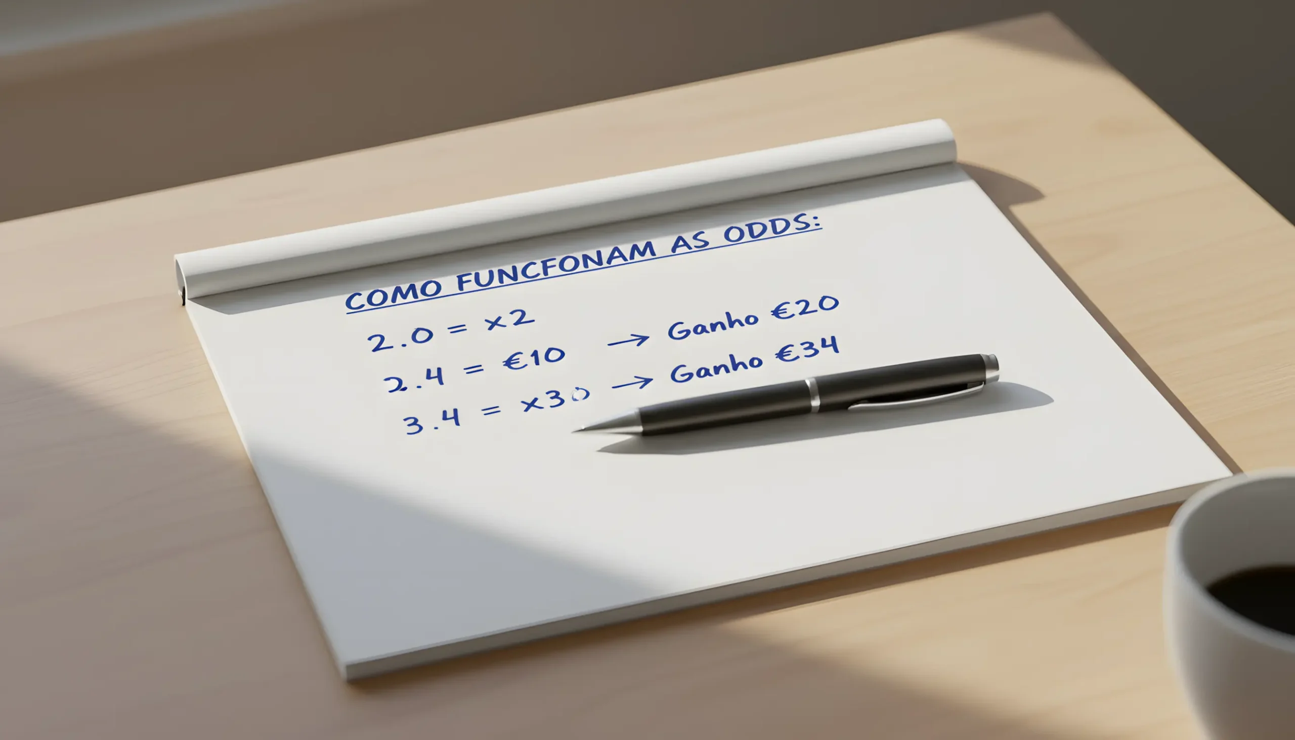 Bloco de notas com exemplos simples de como funcionam as odds nas apostas
