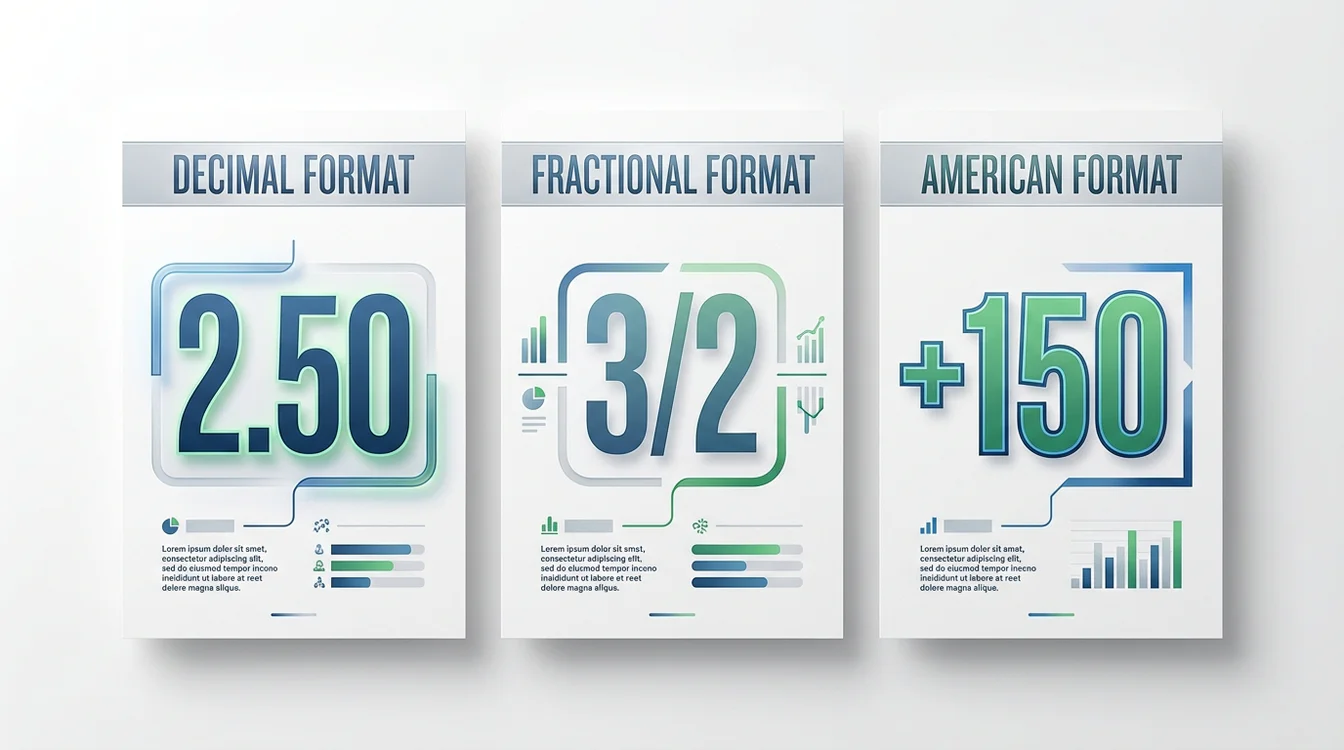 Comparação visual entre odds decimais, fracionárias e americanas num quadro explicativo