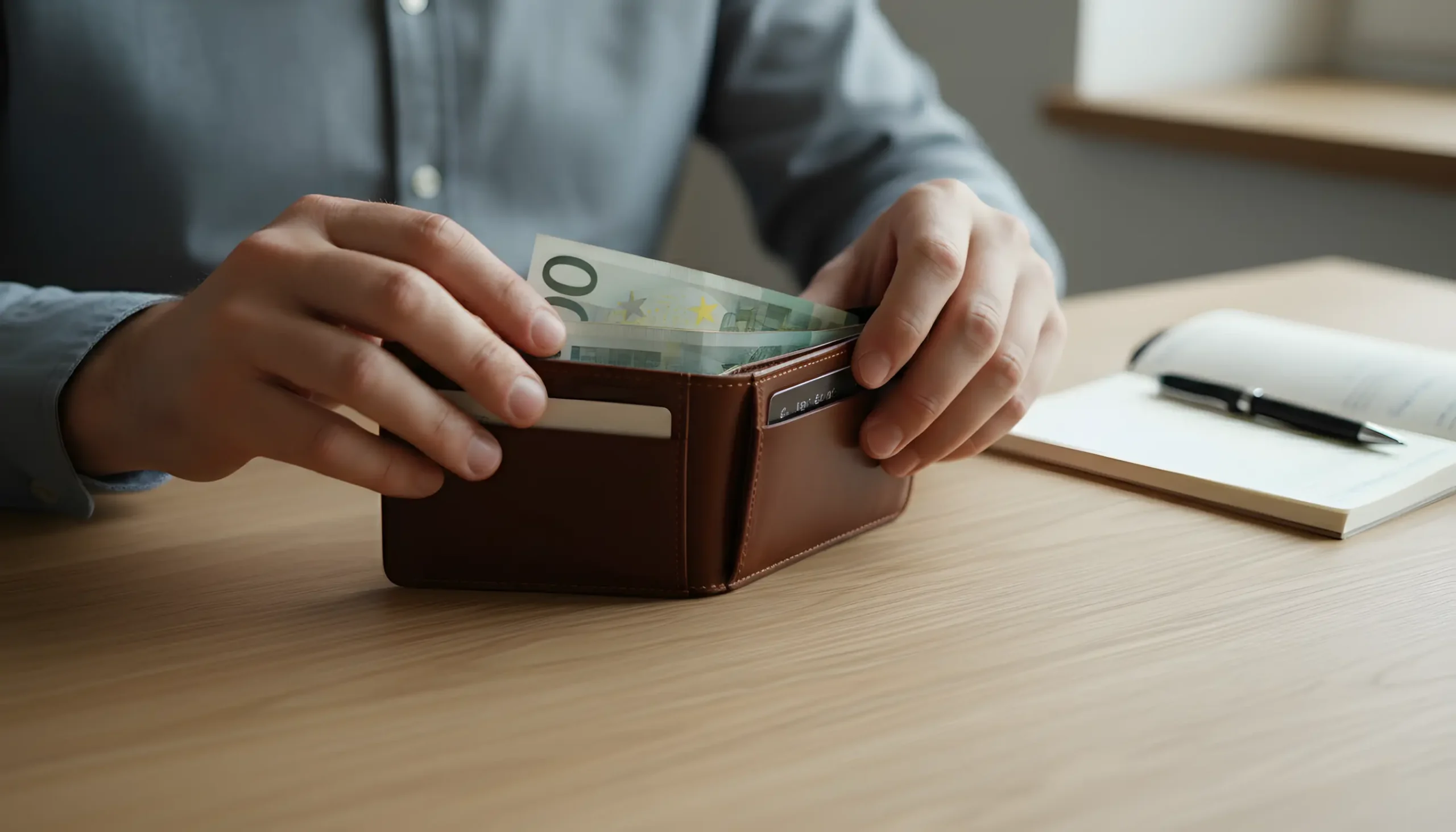 Mãos a organizar carteira e fundos separados para gestão de banca de apostas