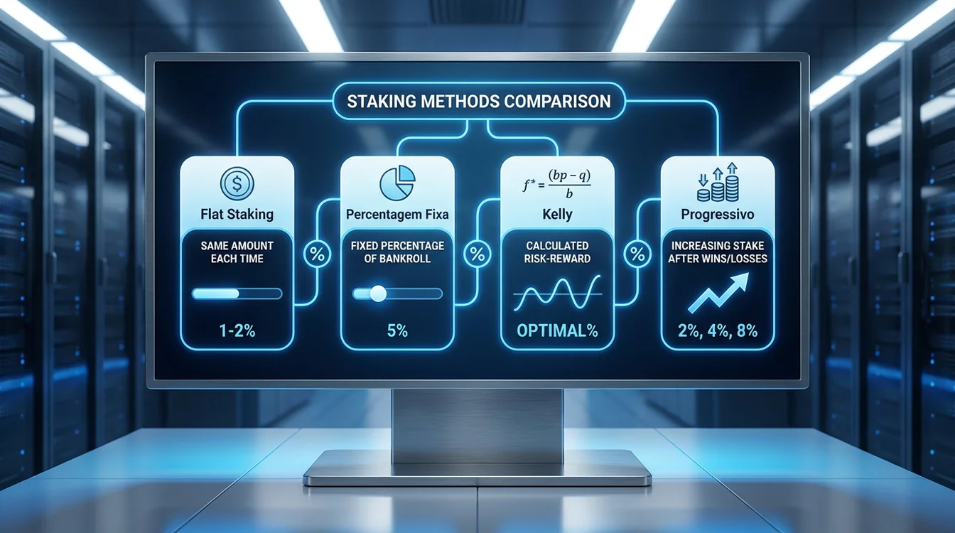 Diagrama comparativo de diferentes métodos de staking com gráficos e percentagens