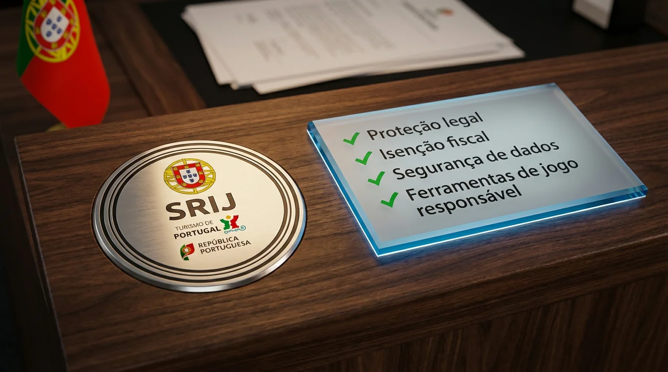 Selo de licença SRIJ com lista de vantagens para apostadores