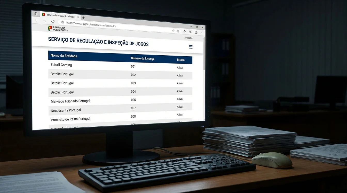 Ecrã de computador mostrando website do SRIJ com lista de entidades licenciadas