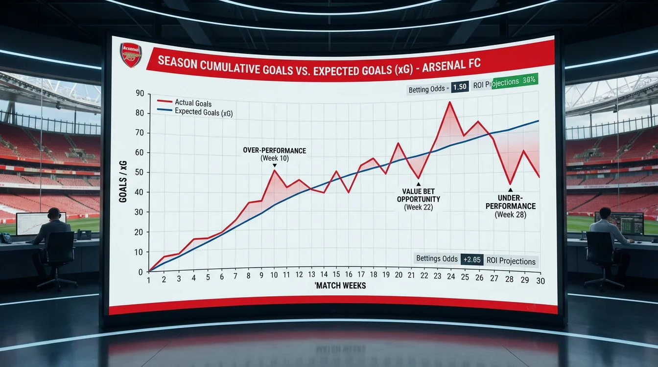 Gráfico de expected goals mostrando xG de duas equipas ao longo de uma época